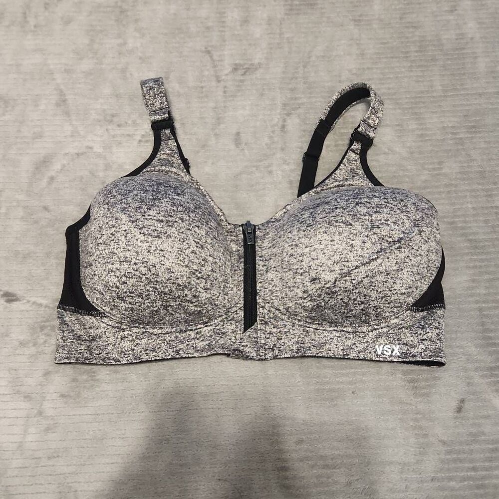 Victoria's Secret Vsx Pink Up Front Close Sport Bra Sz 36c Underwire Gray Black